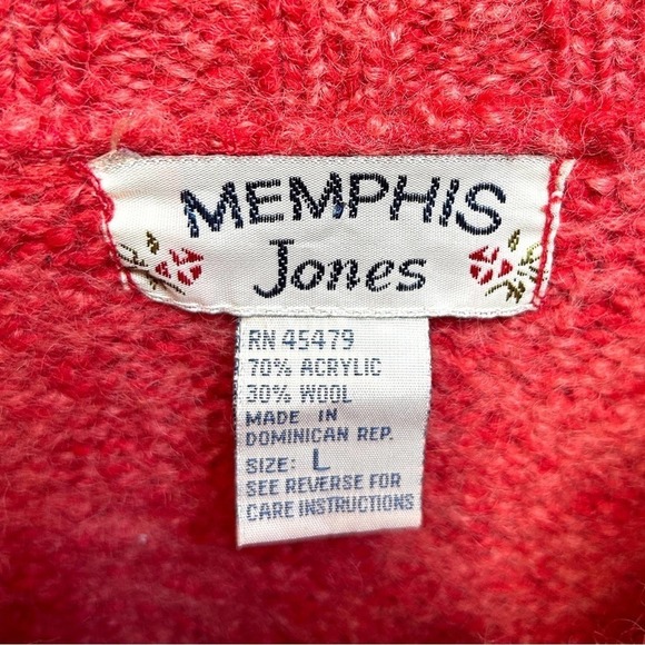Vintage 90s Wool Blend Cable Knit Memphis Jones Pink Red Sweater, Size Large - Picture 11 of 12